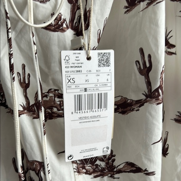 NWT Mango White and Brown Printed Dress- size XS - Picture 4 of 4